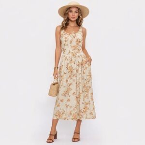 Monteau Los Angeles Women's Floral Boho Maxi Dress Cream L
